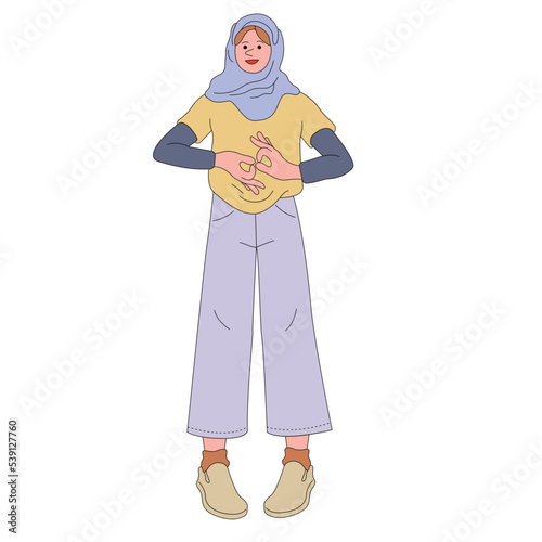 Deaf muslim woman vector illustration in line filled design