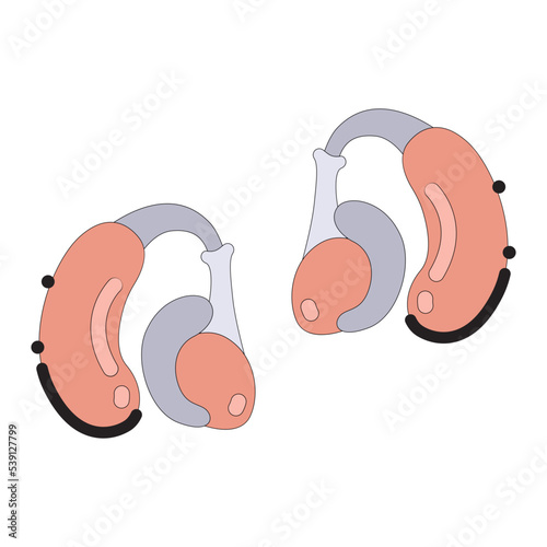 Hearing aids vector illustration in line filled design