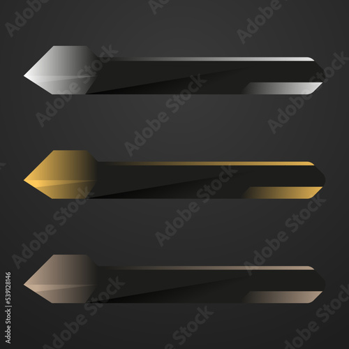 Luxury lower third banner bars for breaking news title. Modern gold, silver and bronze metallic label for video broadcast.