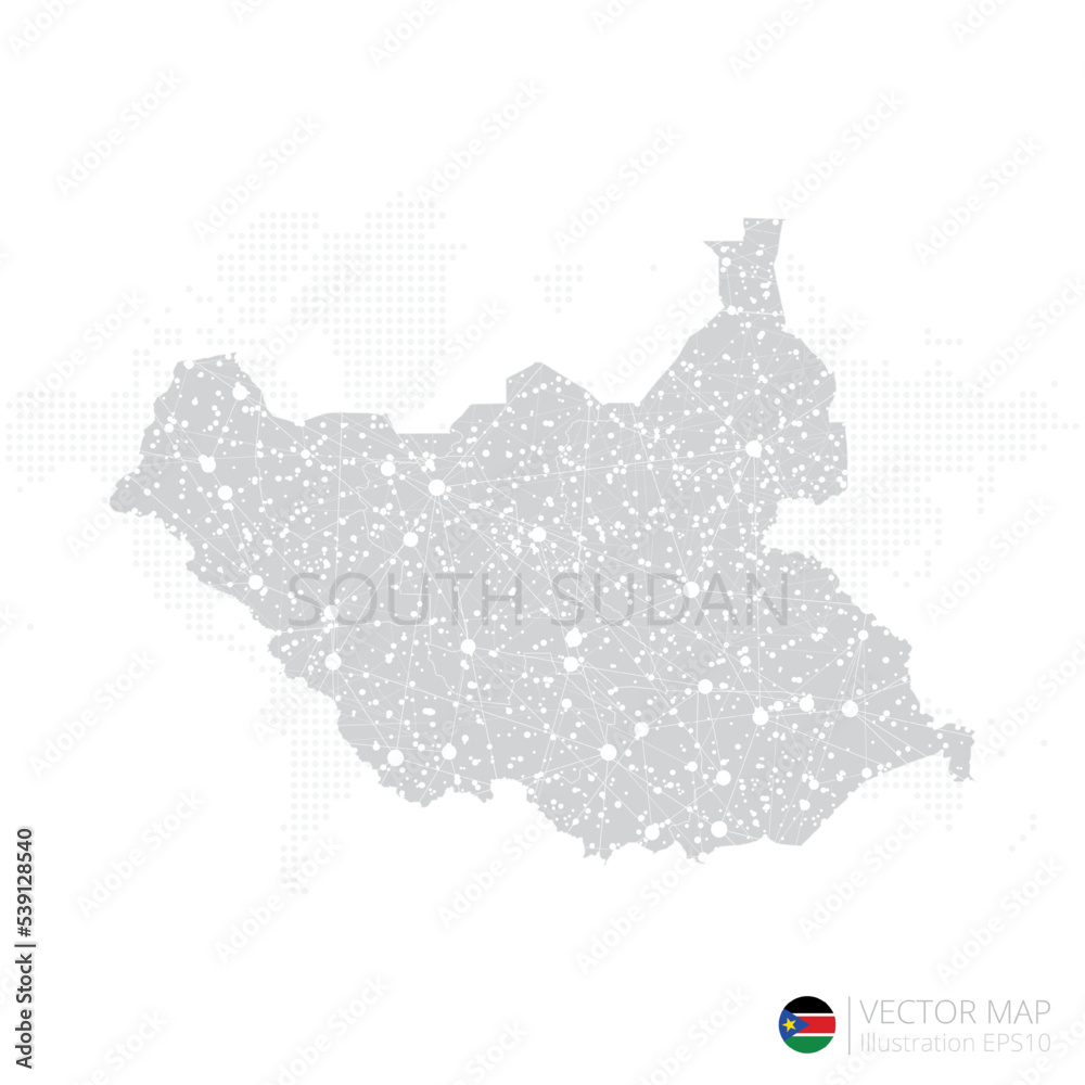 South Sudan grey map isolated on white background with abstract mesh line and point scales. Vector illustration eps 10
