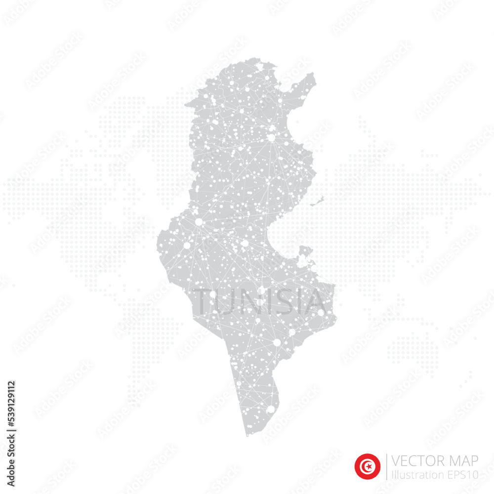 Fototapeta premium Tunisia grey map isolated on white background with abstract mesh line and point scales. Vector illustration eps 10