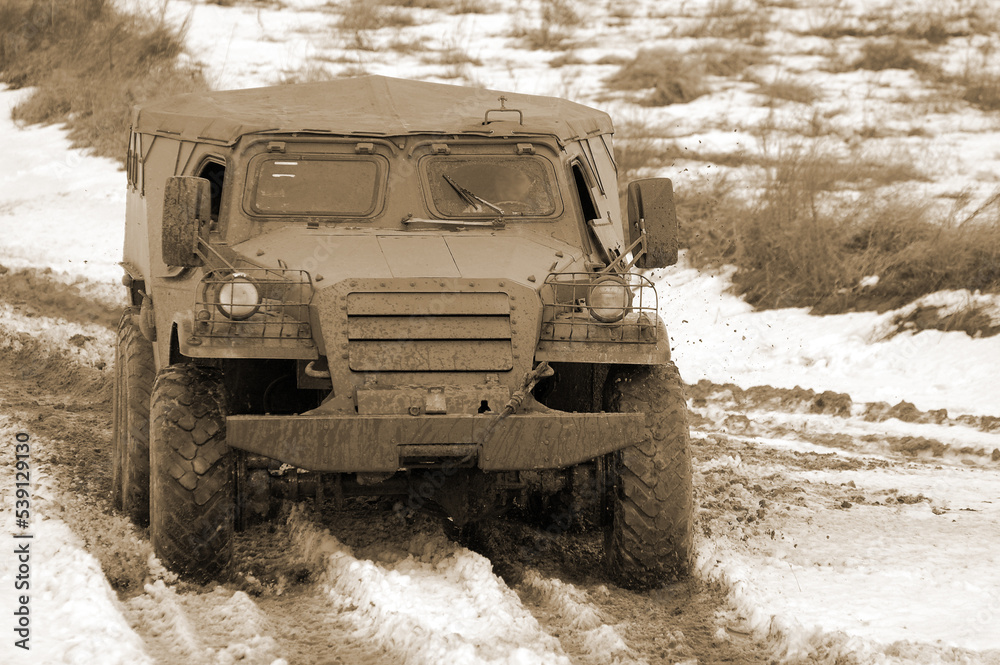 Fototapeta premium Soviet armored truck during historical reenactment