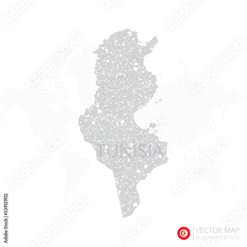 Tunisia grey map isolated on white background with abstract mesh line and point scales. Vector illustration eps 10