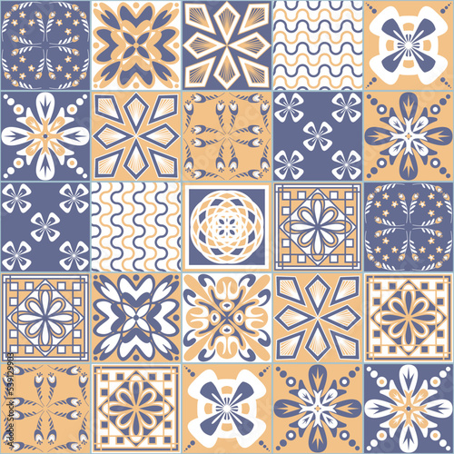 Purple beige seamless pattern, portuguese talavera ornate decoration, vector illustration