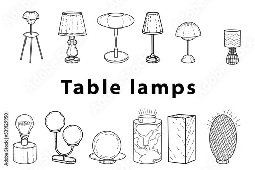 Doodle sketch lamps for the living room, table lamps, hand-painted large and small , different types of styles, modern and vintage