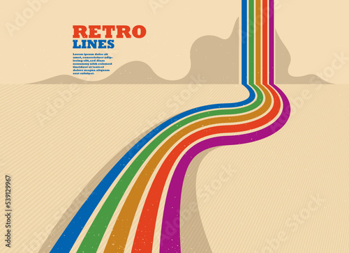 Retro lines vector abstract background, 3D dimensional perspective vintage graphic design art poster, wallpaper in a style of seventieth.