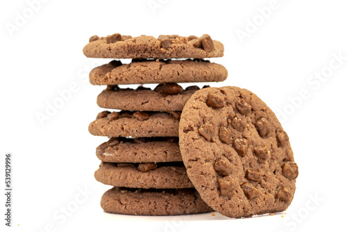 Fotografie Chocolate chip biscuit isolated on white background. close up