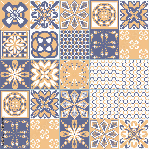 Azulejo talavera ceramic tile majolica pattern, vector illustration, arabic ornate background