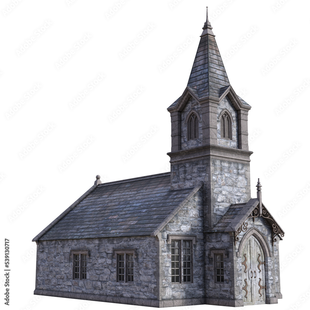 3D rendered Old Church on Transparent Background - 3D Illustration
