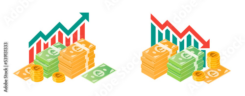 Georgian Lari Fluctuation with Money Bundle Illustrations