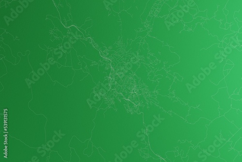 Map of the streets of Mbabane (Eswatini) made with white lines on green paper. Rough background. 3d render, illustration