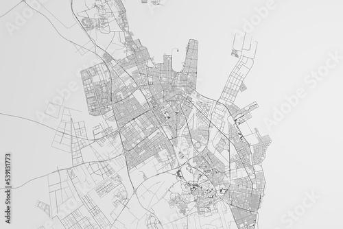 Map of the streets of Dammam (Saudi Arabia) on white background. 3d render, illustration photo