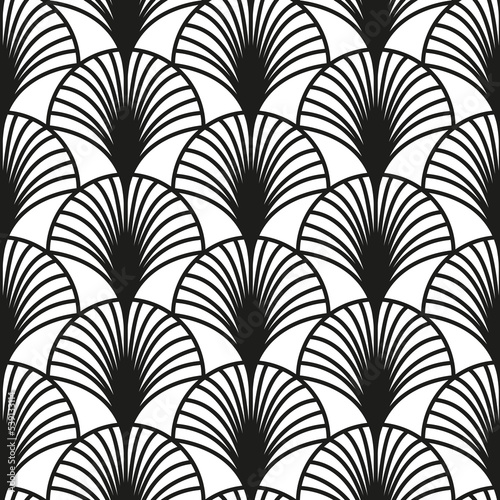 Black and white fan arch, seamless pattern arabic oriental style vector illustration