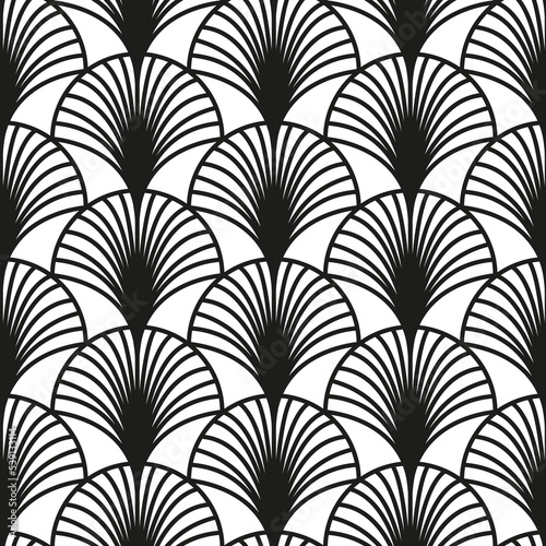 Black and white fan arch  seamless pattern arabic oriental style vector illustration