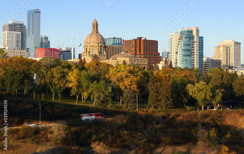 Cityscape of Edmonton  Alberta  Canada  during the autumn season.  
