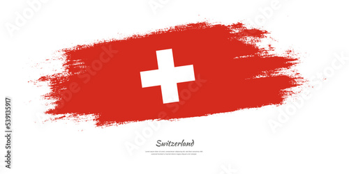 Happy Independence Day of Switzerland. National flag on artistic stain brush stroke background.