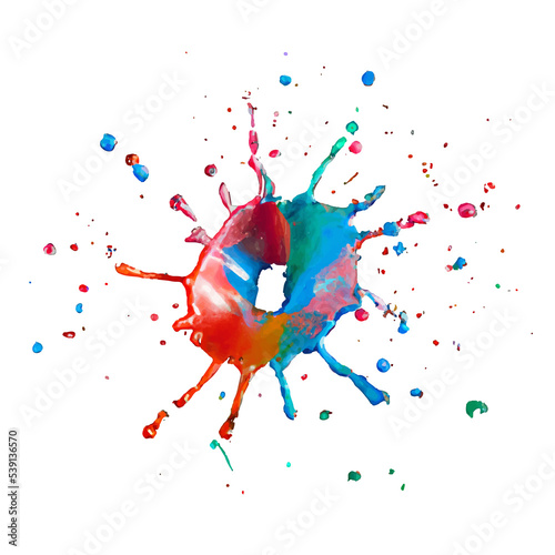 Paint drop splash centered explosion, while raindrop falls on the paint, centered, colorful and inspiring to get started with. Transparent graphic overlay photo