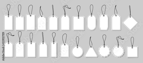 Price tag icons collection.Set of blank white paper price tags or gift tags .Paper labels set. Discount tags.Cardboard.