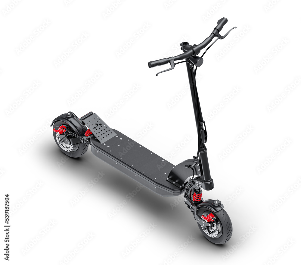 Professional electric scooter with suspension system - isolated on a transparent background, transparent shadow included - PNG format