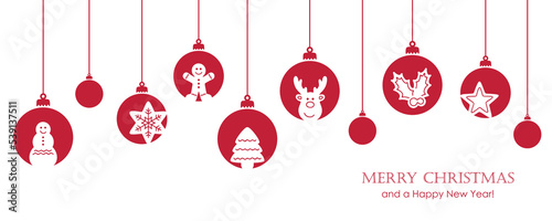 christmas greeting card with tree balls decoration