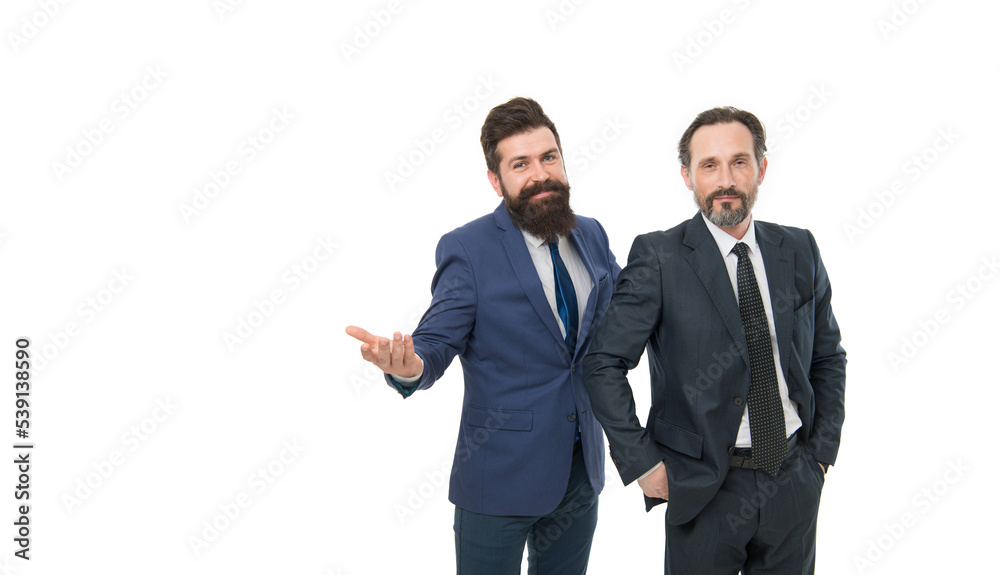 Well groomed business men. Partnership teamwork. Passionate about their project. Business team. Men successful entrepreneurs white background. Business people concept. Men bearded wear formal suits Well groomed business men. Partnership teamwork. Passionate about their project. Business team. Men successful entrepreneurs white background. Business people concept. Men bearded wear formal suits