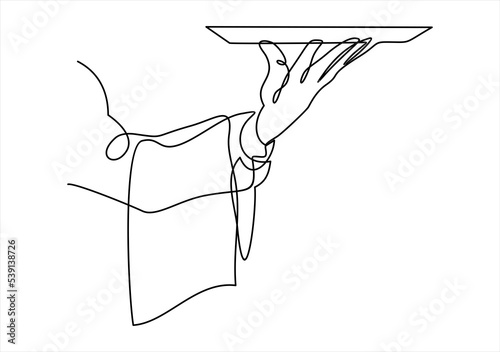 Hand Serving Tray of Food-continuous line drawing  photo