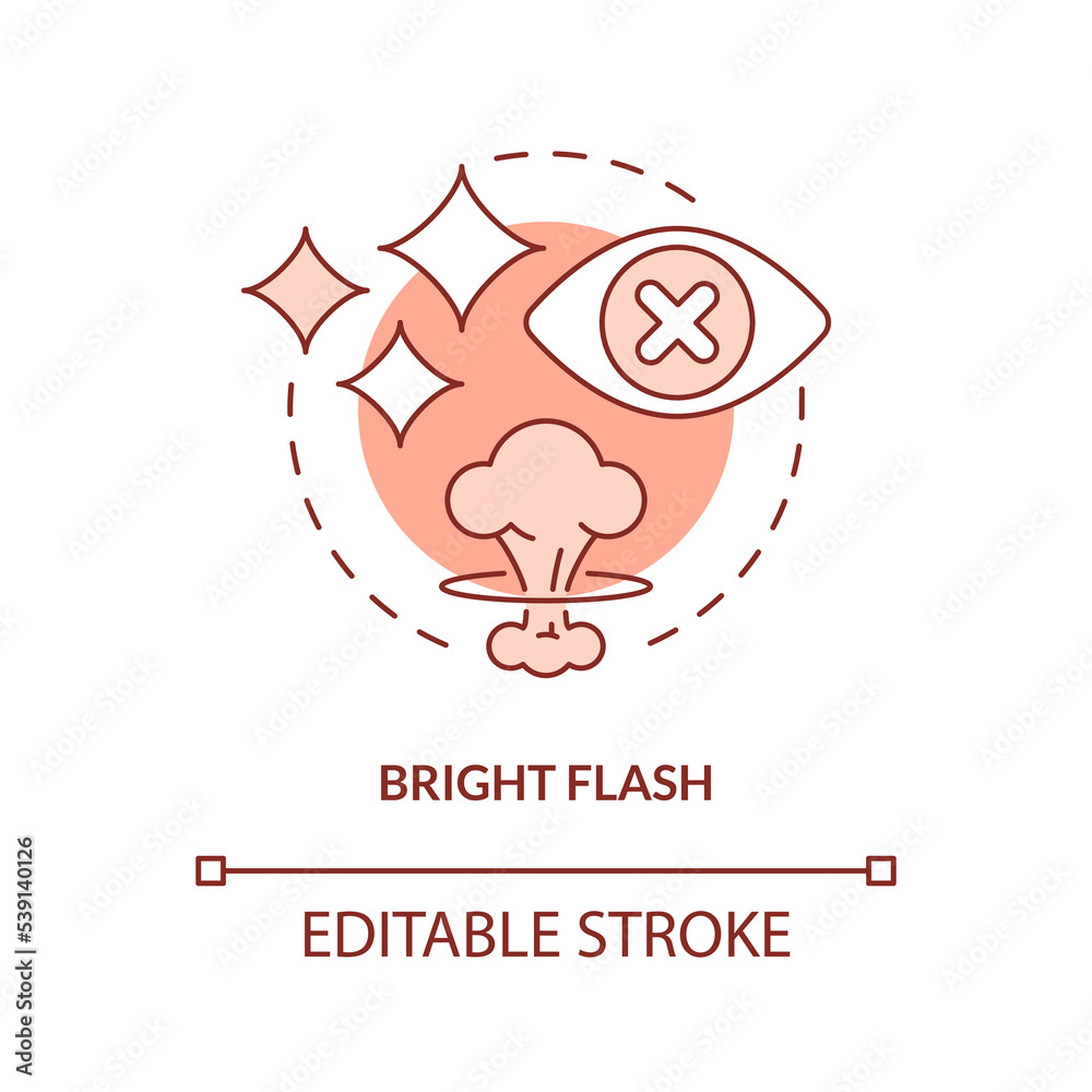 Bright flash orange concept icon. Beware of hazard. Nuclear explosion danger abstract idea thin line illustration. Isolated outline drawing. Editable stroke. Arial, Myriad Pro-Bold fonts used Bright flash orange concept icon. Beware of hazard. Nuclear explosion danger abstract idea thin line illustration. Isolated outline drawing. Editable stroke. Arial, Myriad Pro-Bold fonts used