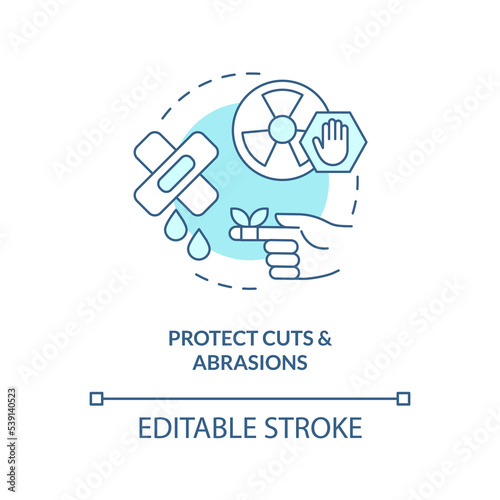 Protect cuts and abrasions turquoise concept icon. Decontaminate after radiation abstract idea thin line illustration. Isolated outline drawing. Editable stroke. Arial, Myriad Pro-Bold fonts used