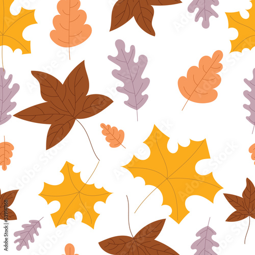 Autumn seamless pattern with leaves and plants. Vector version
