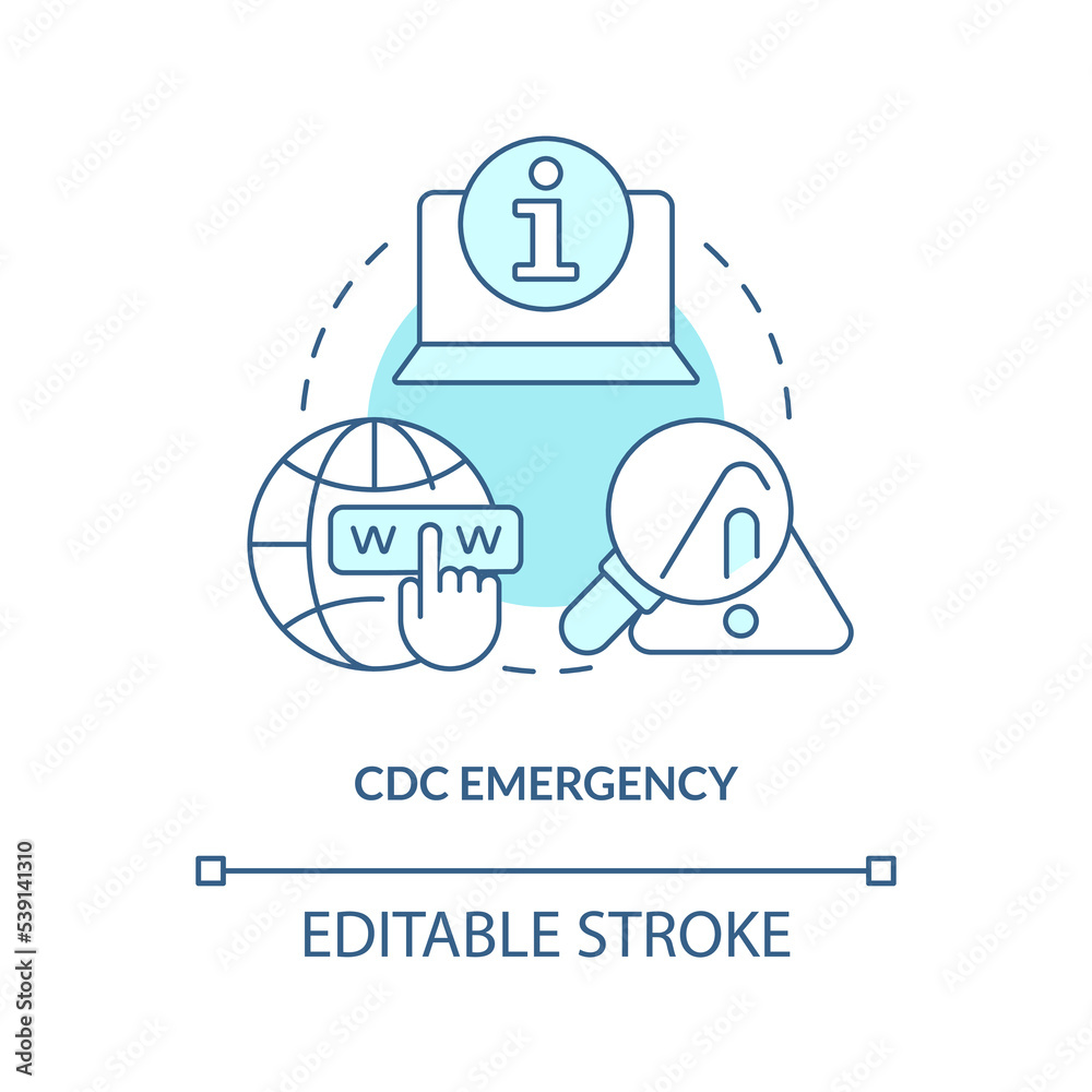 CDC emergency turquoise concept icon. Official information. Way to stay tuned abstract idea thin line illustration. Isolated outline drawing. Editable stroke. Arial, Myriad Pro-Bold fonts used CDC emergency turquoise concept icon. Official information. Way to stay tuned abstract idea thin line illustration. Isolated outline drawing. Editable stroke. Arial, Myriad Pro-Bold fonts used