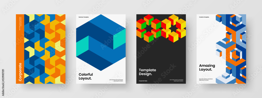 Clean pamphlet vector design template collection. Amazing geometric hexagons corporate brochure illustration bundle. Clean pamphlet vector design template collection. Amazing geometric hexagons corporate brochure illustration bundle.