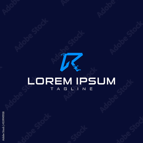 Blue tech style letter R monogram logo design.