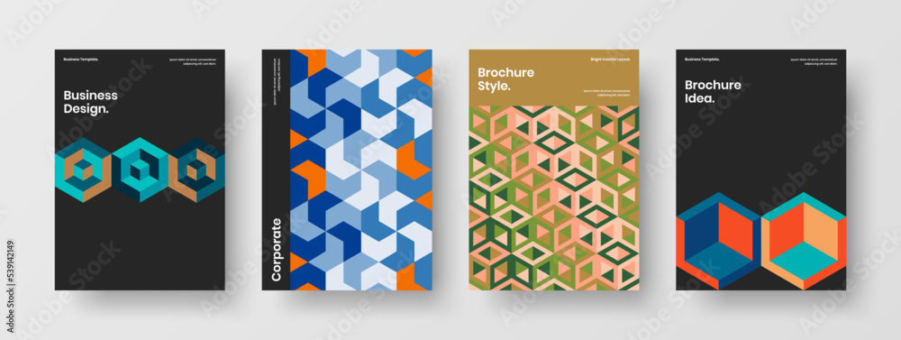 Premium magazine cover A4 design vector template set. Clean geometric tiles banner layout composition.