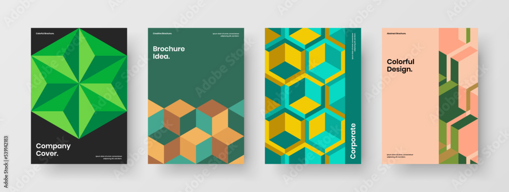 Isolated company identity design vector template bundle. Simple mosaic pattern magazine cover layout collection.