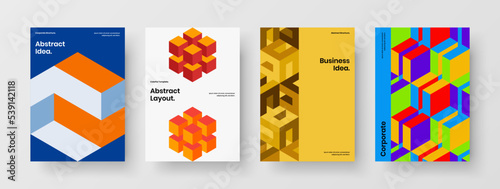Abstract handbill A4 design vector concept bundle. Fresh geometric tiles leaflet layout composition.