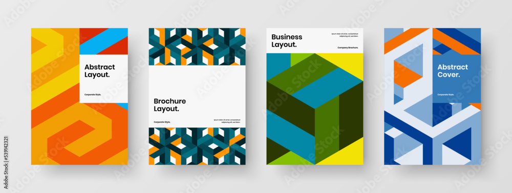 Premium mosaic pattern flyer template collection. Bright postcard A4 design vector layout bundle.
