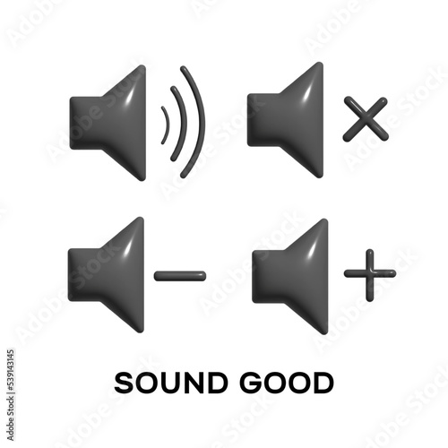 sound icons in 3D style, without sound, plus-minus sound