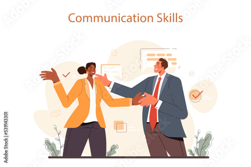 Soft skills concept. Business people or employee with communication