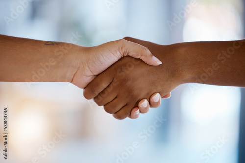 Diversity, handshake and business partnership in office in collaboration, deal or onboarding. Meeting, welcome and team shaking hands for support, agreement or congratulations in corporate workplace.