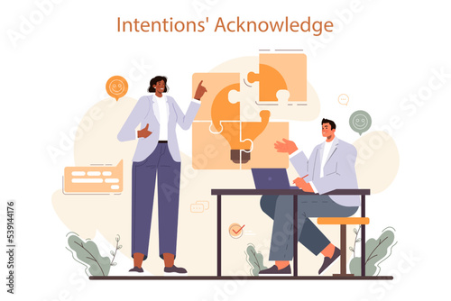 Soft skills concept. Business people or employee with good polite