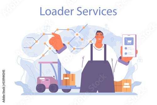 Loader service. Storekeeper in uniform carrying a cargo. Delivery man
