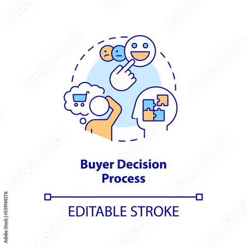 Buyer decision process concept icon. Purchase intention. Choose what to buy abstract idea thin line illustration. Isolated outline drawing. Editable stroke. Arial, Myriad Pro-Bold fonts used