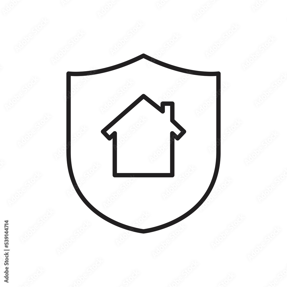 Home with shield icon. House security symbol. Residential house. Home protection sign Represents house protection and safety by insurance symbol. Vector illustration Home with shield icon. House security symbol. Residential house. Home protection sign Represents house protection and safety by insurance symbol. Vector illustration