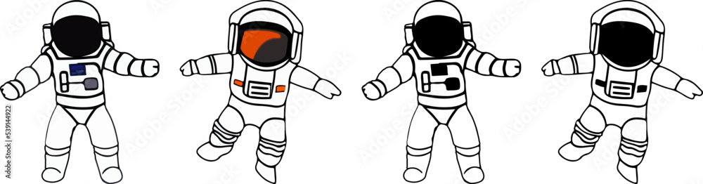 Astronaut spaceman with helmet. Space cosmic explorer suit black silhouette set Astronaut spaceman with helmet. Space cosmic explorer suit black silhouette set