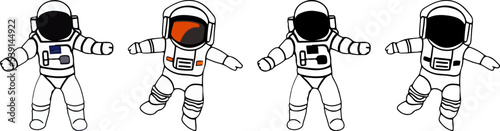 Astronaut spaceman with helmet. Space cosmic explorer suit black silhouette set