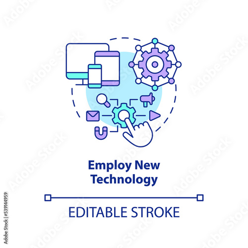 Employ new technology concept icon. Optimize interaction with consumers. Provide AR abstract idea thin line illustration. Isolated outline drawing. Editable stroke. Arial, Myriad Pro-Bold fonts used