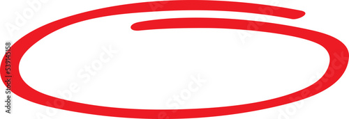 Red circle, pen draw. Highlight hand drawing circle isolated on background. Handwritten red circle. For marking text, numbers, marker pen, pencil, logo and text check, vector illustration
