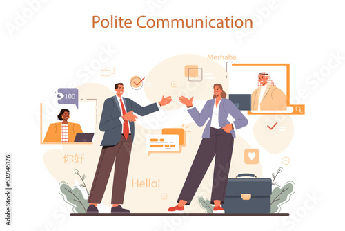 Soft skills concept. Business people or employee with good polite