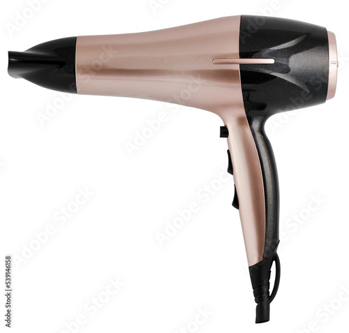 black hair dryer with pink hair inserts on transparent background  photo