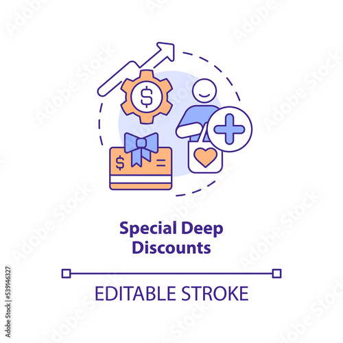 Special deep discounts concept icon. Flash sale. Loyalty program. Exclusivity abstract idea thin line illustration. Isolated outline drawing. Editable stroke. Arial, Myriad Pro-Bold fonts used